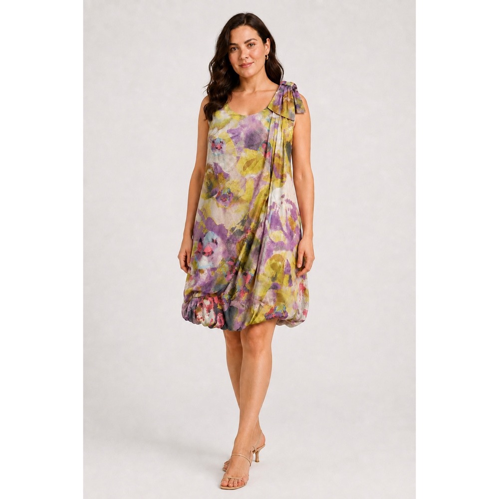 H&M Floral Watercolor Bubble Hem Mini Dress Purple Yellow Boho Y2K Coquette 12